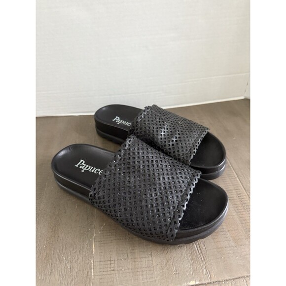 Papucei Black Mesh Sandals Slides - Size 39 New Without Box - Picture 1 of 5